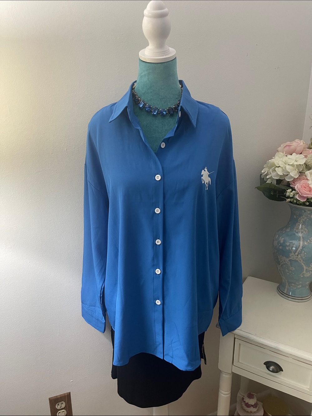Royal Blue Faux Polo Button-Down Shirt